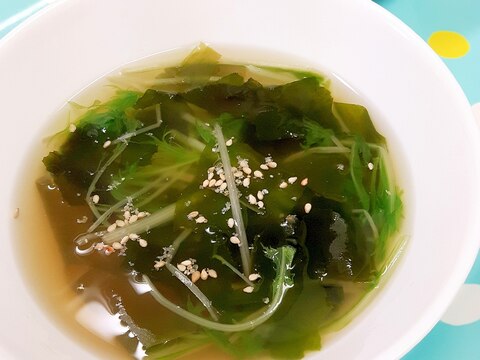 簡単！(^^)水菜と乾燥ワカメのダシダスープ♪